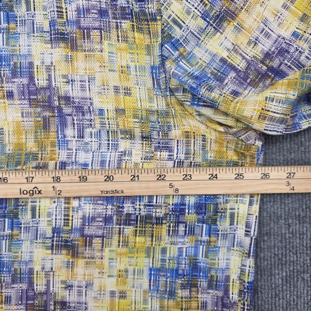Jhane Barnes Mens XL Silk Short Sleeve Button Down Shirt Abstract Grid Blue Gold - Picture 2 of 7